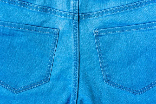 Close Vista Jeans Azul Denim Textura Bolsos Vista Traseira — Fotografia de Stock