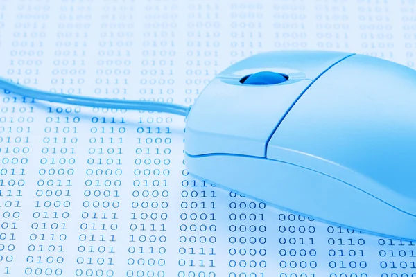Computer mouse on binary code background — Stock Photo, Image