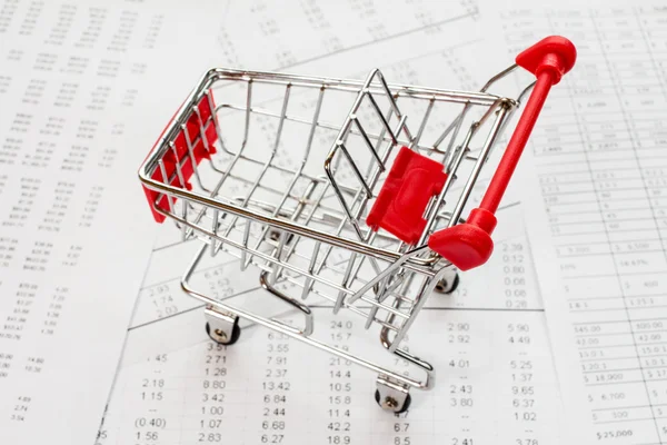 Shopping cart and  financial report — Stock Photo, Image