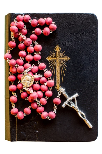Die Bibel mit Rosenkranz — Stockfoto