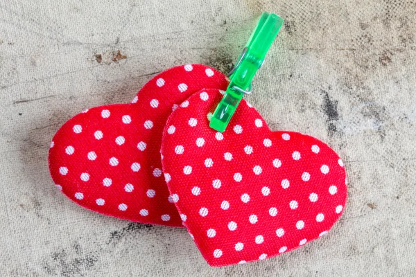 Valentine hearts with clothespin — Stock Photo, Image