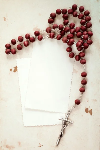 Rosary and blank cards — Stock Photo, Image