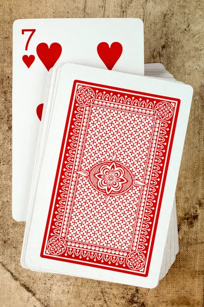 Baralho de cartas com sete de Copas — Fotografia de Stock
