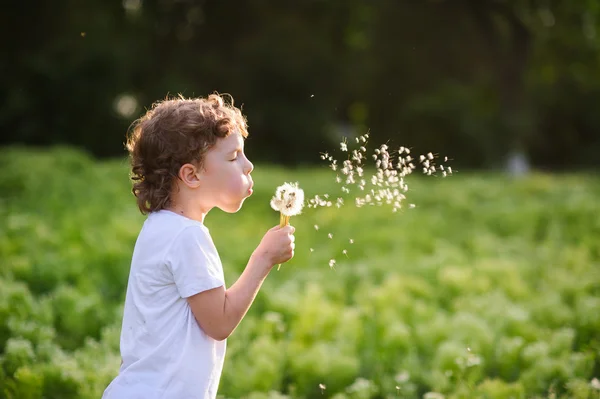 Niño acostado en el heno — Foto de Stock