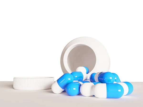 Pillole colorate una bottiglia pillola su sfondo bianco — Foto Stock