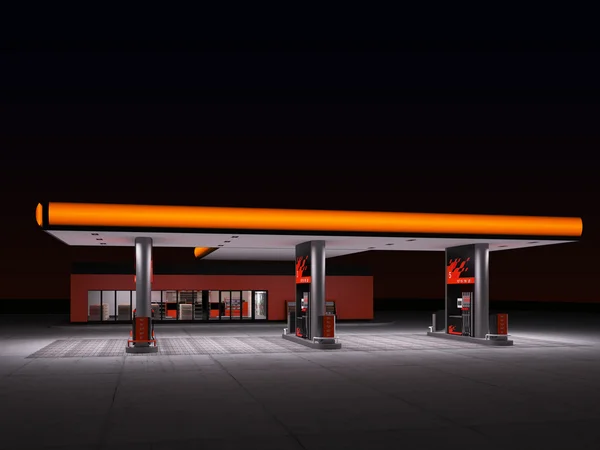 Night view of gas refuel station — Stock Photo, Image