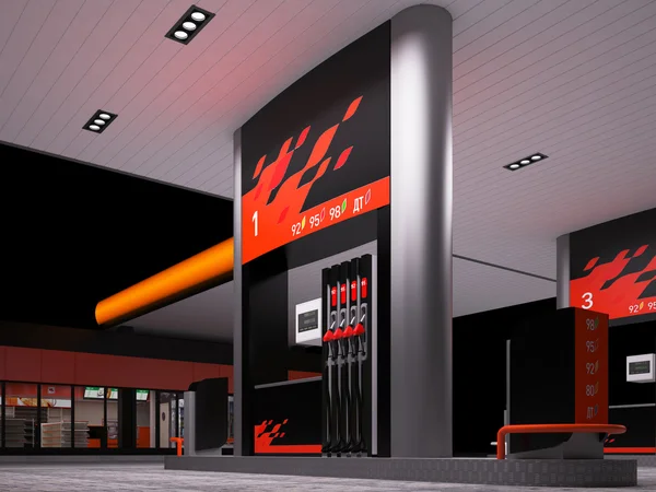 Night view of  gas refuel station — Stock Photo, Image