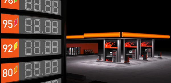 Night view of gas refuel station — Stock Photo, Image