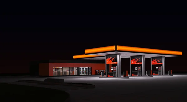 Nachtansicht der Tankstelle — Stockfoto