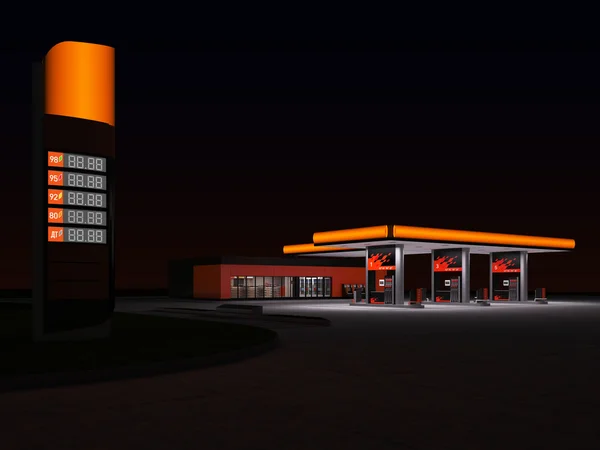 Night view of gas refuel station — Stock Photo, Image