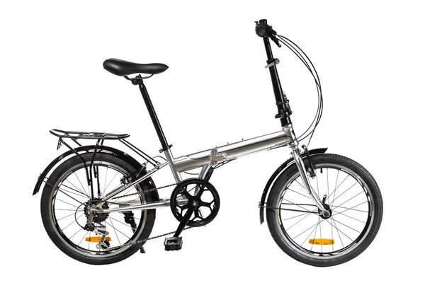 Vikbar Cykel Silver Färg Vit Bakgrund — Stockfoto