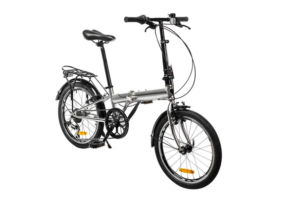 Vikbar Cykel Silver Färg Vit Bakgrund — Stockfoto
