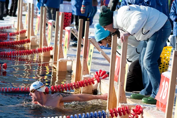 Competição nadadores na água gelada — Fotografia de Stock