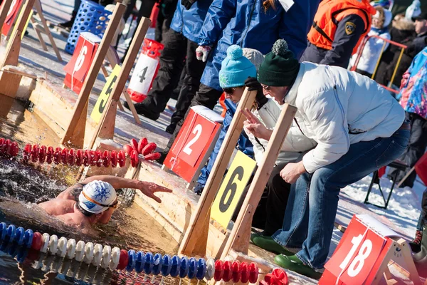 Competição nadadores na água gelada — Fotografia de Stock