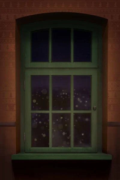 Kahverengi duvar ve yeşil ahşap pencere arka plan