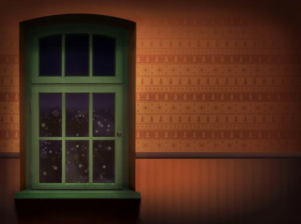 Kahverengi duvar ve yeşil ahşap pencere arka plan