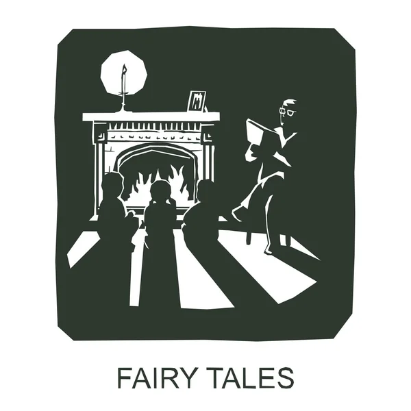 Çocuk silüeti oturup bir masal dinleme şömine tarafından