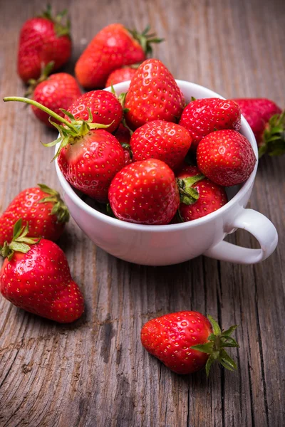 Ed biologische aardbeien in witte kop — Stockfoto