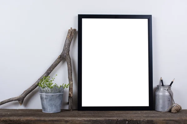 Scandinavian style empty photo frame mock up. Minimal home decor — Stock Photo, Image