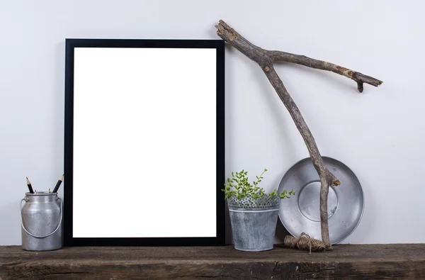 Scandinavian style empty photo frame mock up. Minimal home decor