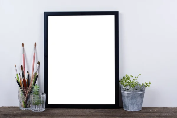 Scandinavian style empty photo frame mock up. Minimal home decor — Stock Photo, Image