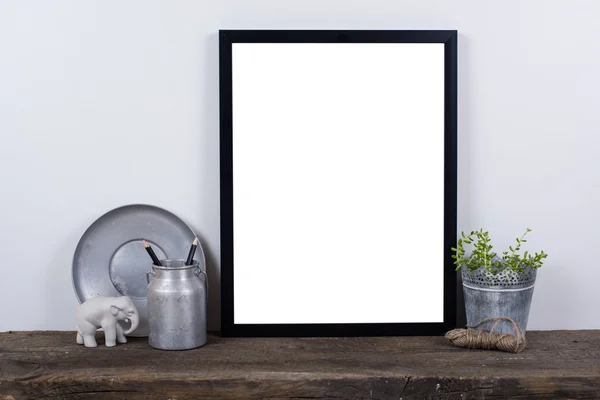 Scandinavian style empty photo frame mock up. Minimal home decor