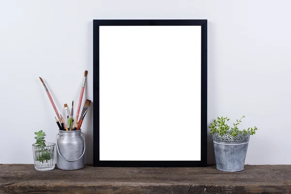 Scandinavian style empty photo frame mock up. Minimal home decor — Stock Photo, Image