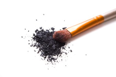 Profesyonel makyaj fırçası ve gevşek toz göz farları izole