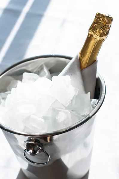 Fles gekoelde champagne — Stockfoto