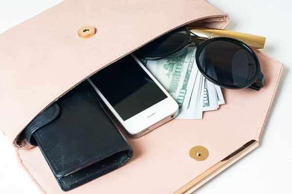 Open beige woman's clutch — Stock Photo, Image