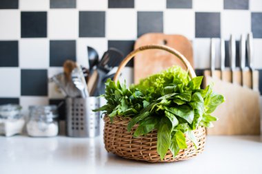 basket with fresh greens clipart