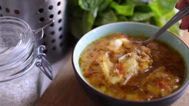 Hot chicken soup — Stock Footage Hot chicken soup Stock Footage