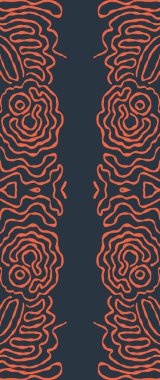 Soyut dijital dikişsiz desen, koyu lacivert ve turuncu simetrik çizgi sanatı, tekrarlanabilir tasarım