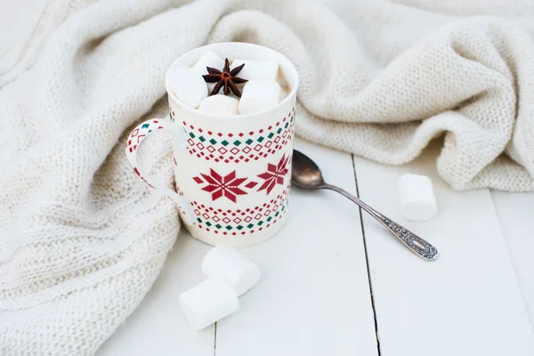 Cocoa with marshmallow and star anise — Stockfoto