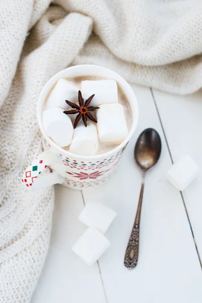 Cocoa with marshmallow and star anise — Stockfoto