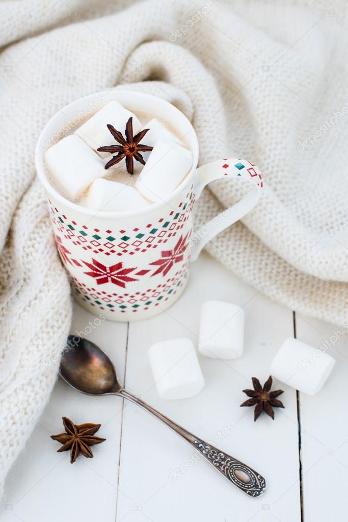 cocoa with marshmallow and star anise