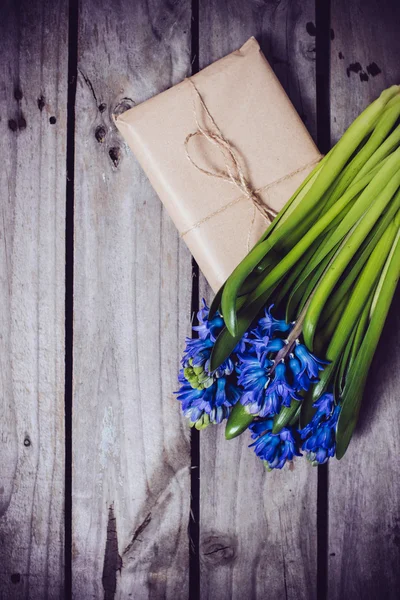 Hyacinth on a vintage wooden board — Stock Photo, Image