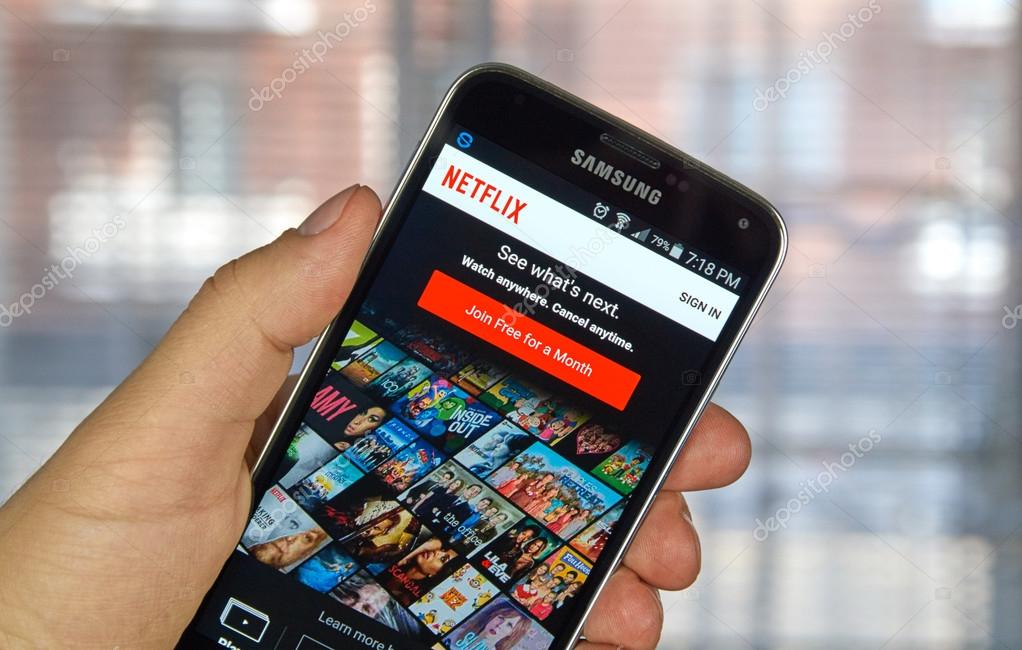 MONTREAL, CANADA - MARCH 20, 2016 - Netflix application running Samsung S5.  Netflix is a popular global provider of streaming movies and TV series