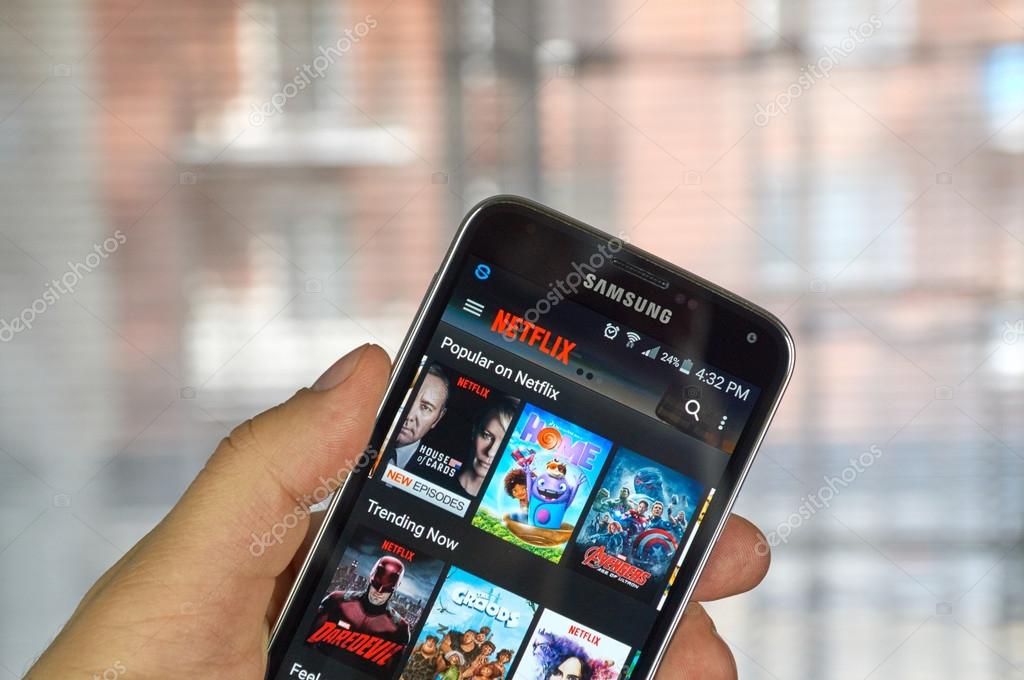MONTREAL, CANADA - MARCH 20, 2016 - Netflix application running Samsung S5.  Netflix is a popular global provider of streaming movies and TV series