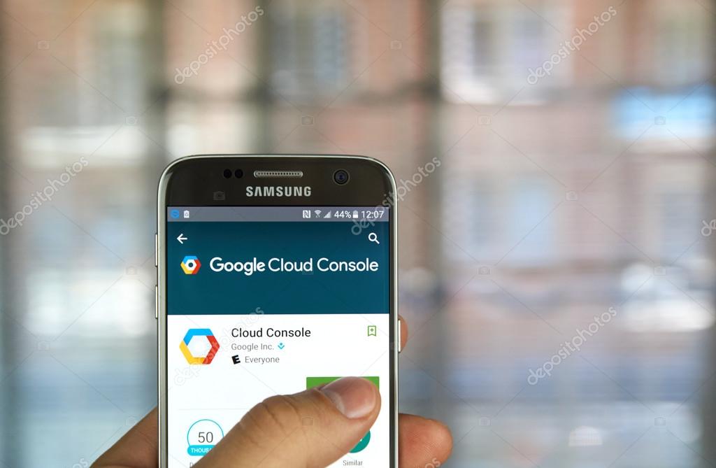 MONTREAL, CANADA - MAY 23, 2016 : Google Cloud Console app on Samsung S7 screen. The application enables to manage solutions running on the Google Cloud Platform directly from Android phone or tablet