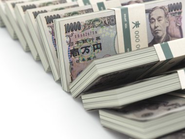 Japon yeni pack para beyaz arka planda satır. 3D
