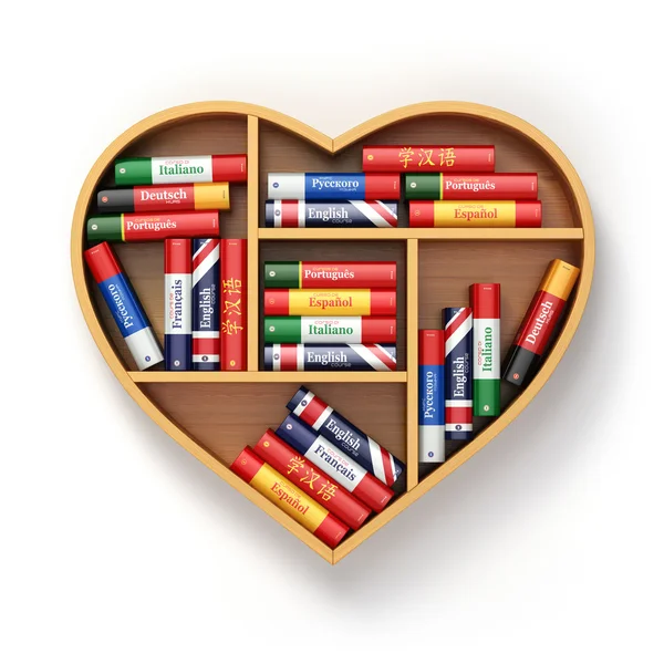 Libreria con ictionaries in forma di cuore. Lingua di apprendimento c — Foto Stock