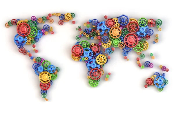 Map of the world from gears. Global economy connections and inte — Stock Photo, Image