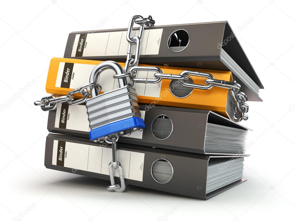 Data and privacy security. Information protection. File folder a