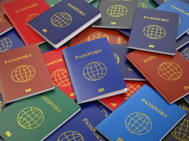 Pasaportlar, farklı türleri. Seyahat turizm veya gümrük kavramı bac