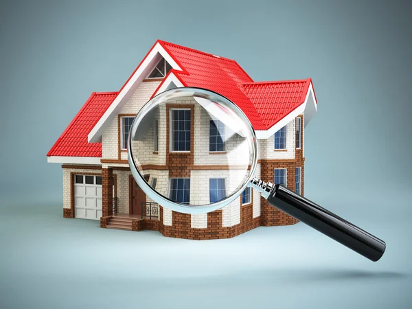 House and loupe magnifying glass. Real estate searching concept. — Stock Photo, Image
