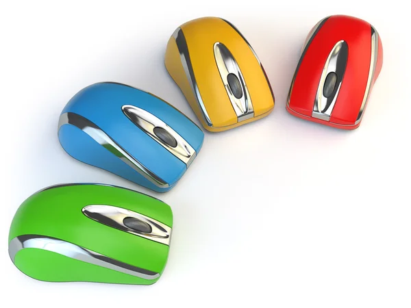 Computer mouses with different colors isolated on white — Stock Photo, Image