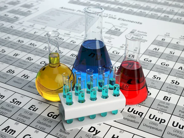 Science chemie concept. Laboratorium reageerbuizen en kolven met — Stockfoto