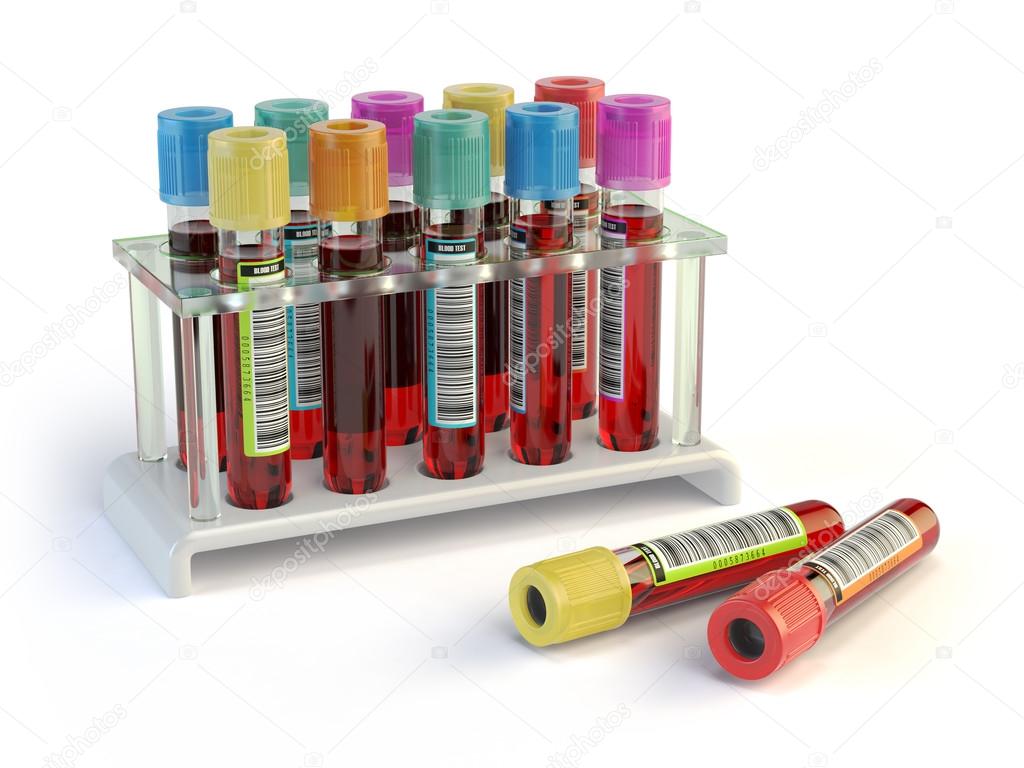 tubes 5 blood test di rack Campioni sangue isolato Provette un di in sangue.