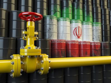 Petrol boru hattı Vana yağ barr İran bayrağı önünde